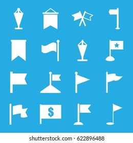 Pennant icons set. set of 16 pennant filled icons such as flag, gold flag