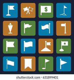 Pennant icons set. set of 16 pennant filled icons such as flag, gold flag