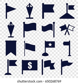 Pennant icons set. set of 16 pennant filled icons such as flag