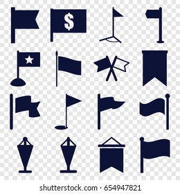 Pennant icons set. set of 16 pennant filled icons such as flag, gold flag