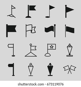 Pennant icons set. set of 16 pennant filled and outline icons such as flag