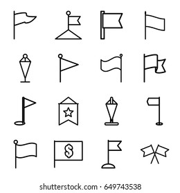 Pennant icons set. set of 16 pennant outline icons such as flag, gold flag