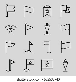 Pennant icons set. set of 16 pennant outline icons such as flag, gold flag