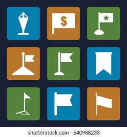 Pennant icons set. set of 9 pennant filled icons such as flag