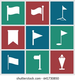 Pennant icons set. set of 9 pennant filled icons such as flag