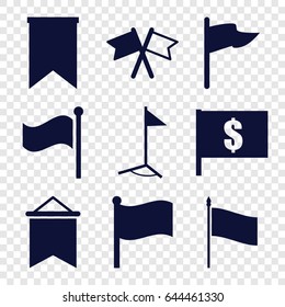 Pennant icons set. set of 9 pennant filled icons such as flag