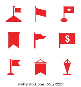 Pennant icons set. set of 9 pennant filled icons such as flag