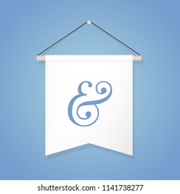 Pennant illustration with ampersand sign. Vector illustration, flat design