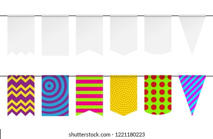 Pennant Mockup For Holiday Flag Garland. Vector Bunting Flags.