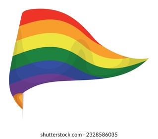Pennant with rainbow flag and flagpole peeking out from the left. Pride design in cartoon style on white background.