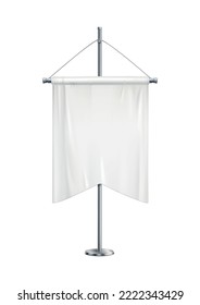 Pennant realistic composition with isolated image of short white pennon hanging on post vector illustration