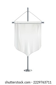 Pennant realistic composition with isolated image of short white pennon hanging on post vector illustration