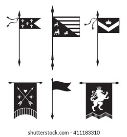 Pennant silhouettes - with lion, arrows,  crown and fleur de lys. Based on and inspired by old heraldry.