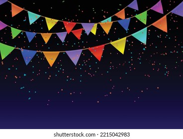 Fahne oder Dreieck und Glitter auf dunklem Hintergrund.