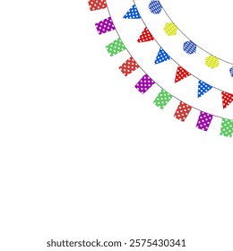 Pennant triangular christmas greeting hanging, birthday mockup invitation, flag festive poster, decoration ornament design, holiday banner party triangle, vector illustration