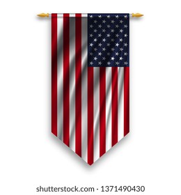 Pennant USA flag on silver rod on white background. Vector illustration.