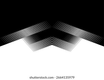Wimper. Vektor Übergang von schwarz zu weiß. Abstraktes Muster von unterbrochenen Linien. Gestreiftes Design-Element. Vektor schwarz-weißer Hintergrund für Hüllen, Verpackung, Werbung, Video. Gestreifter Pfeil. 
