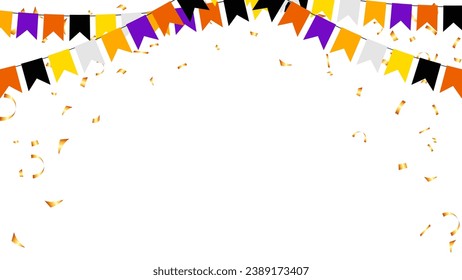 pennants chain and confetti for halloween party color concept. birthday, celebration, carnival, anniversary and decoration flag