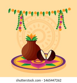 pennants coconuts onam festival celebrate vector illustration