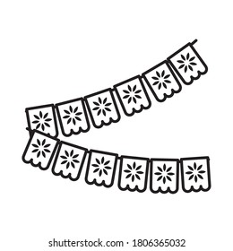 pennants with mexican design over white background, line style, vector illustration