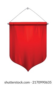 Pennants red realistic composition with isolated image of empty pennon hanging on string vector illustration