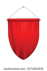 Pennants composición realista roja con imagen aislada del pene vacío colgando en la ilustración del vector de cadena