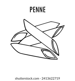 Penne doodle Food Illustration. Handgezeichnete Grafik einer Art Teigwaren. Vektorgrafik-Element der italienischen Küche