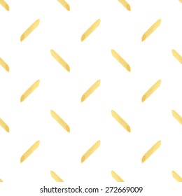 Penne rigate. Seamless pattern with Italian pasta. Real watercolor drawing. Vector illustration. Traced painting