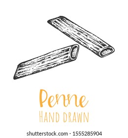 Penne type pasta hand drawn vector illustration, isolated sketched pasta shape.