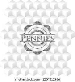Pennies grey emblem with geometric cube white background