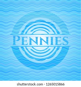 Pennies light blue water wave style emblem.