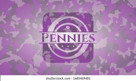 Pennies pink on camouflage pattern. Vector Illustration. Detailed.