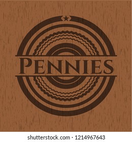 Pennies retro style wooden emblem