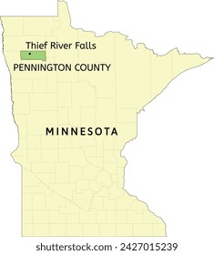 Pennington County and city of Thief River Falls location on Minnesota state map