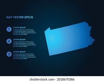 PENNSYLVANI map, infographic style , on dark background with Map World. Wire frame 3D mesh , map 3D,