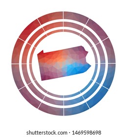 Pennsylvania badge. Bright gradient logo of us state in low poly style. Multicolored Pennsylvania rounded sign with map in geometric style for your infographics.