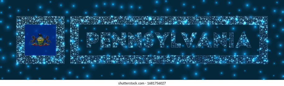 Pennsylvania badge. Flag of Pennsylvania in glowing network geometric style. Cool vector illustration.