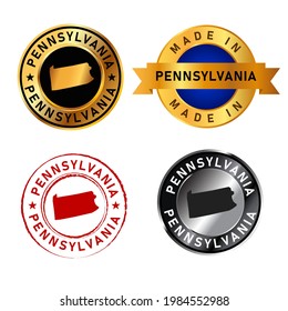 Pennsylvania badges gold stamp rubber band circle with map shape  of country states America