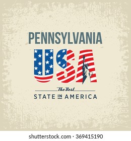 Pennsylvania best state in America, white, vintage vector illustration