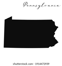 Pennsylvania black silhouette vector map. Editable high quality illustration of the American state of Pennsylvania simple map