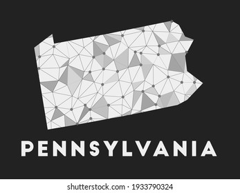 Pennsylvania - communication network map of us state. Pennsylvania trendy geometric design on dark background. Technology, internet, network, telecommunication concept. Vector illustration.