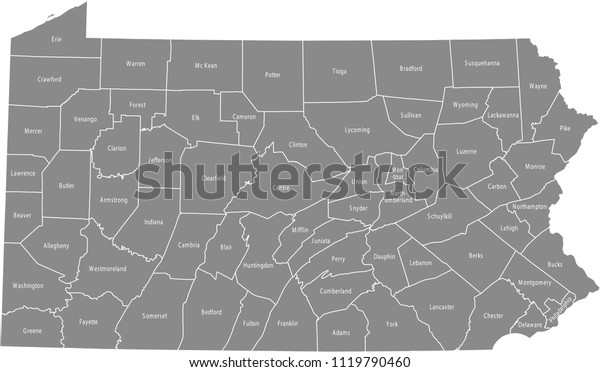 Pennsylvania County Map Labeled Vector Outline Stock Vector (Royalty ...