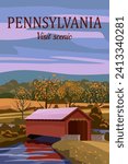 Pennsylvania covered bridge, USA Travel Poster