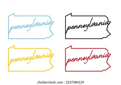 pennsylvania cursive handwriting neon light 50s style with map US States theme patriot homeland theme background for advertismrnt banner billboard website template souvernia printing vector eps.