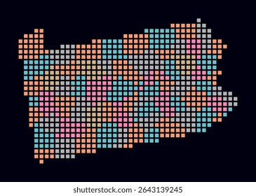 Pennsylvania dotted map. Digital style map of the state on a dark background. Pennsylvania shape with square dots. Colored dots style. Large size squares. Awesome vector illustration.