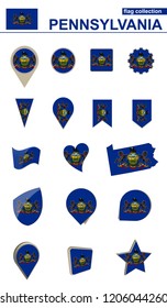 Pennsylvania Flag Collection. Big set for design. Vector Illustration.