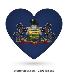 Pennsylvania flag in heart shape. Vector illustration.