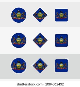 Juego de iconos de la bandera de Pensilvania, bandera vectorial de Pensilvania. Tres versiones del icono.
