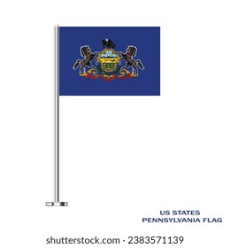 Pennsylvania flag. Pennsylvania table flag on a white background. Pennsylvania US state. The USA. Vector Illustration Flag of Pennsylvania .