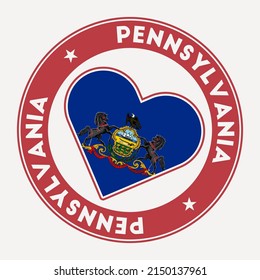 Pennsylvania heart flag badge. From Pennsylvania with love logo. Support the us state flag stamp. Vector illustration.